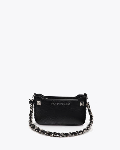 Wrinkled Faux Leather Bag with Metallic Details and Studs