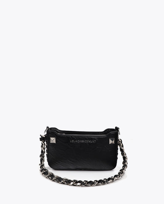 Wrinkled Faux Leather Bag with Metallic Details and Studs