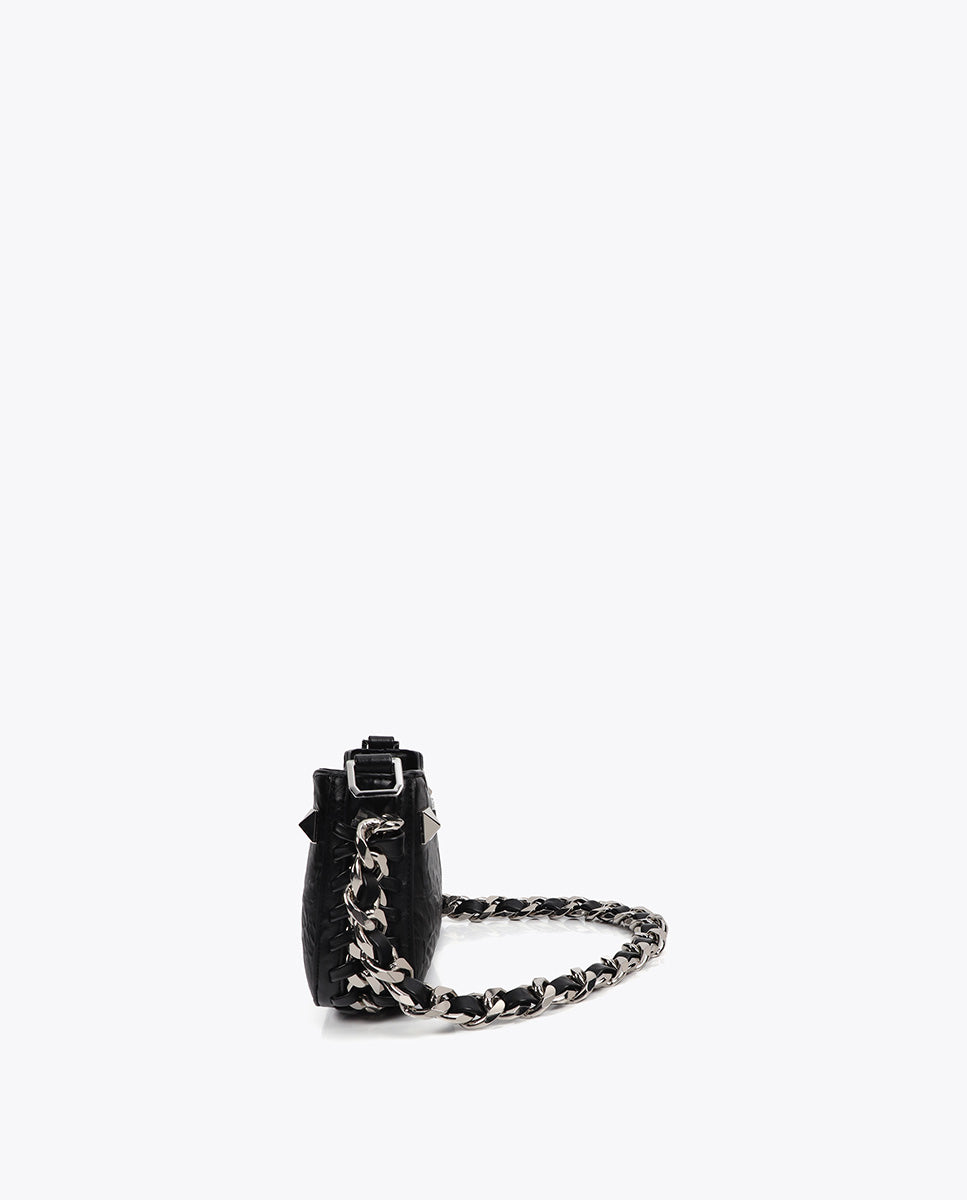 Wrinkled Faux Leather Bag with Metallic Details and Studs