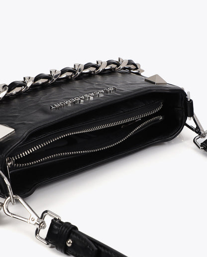 Wrinkled Faux Leather Bag with Metallic Details and Studs