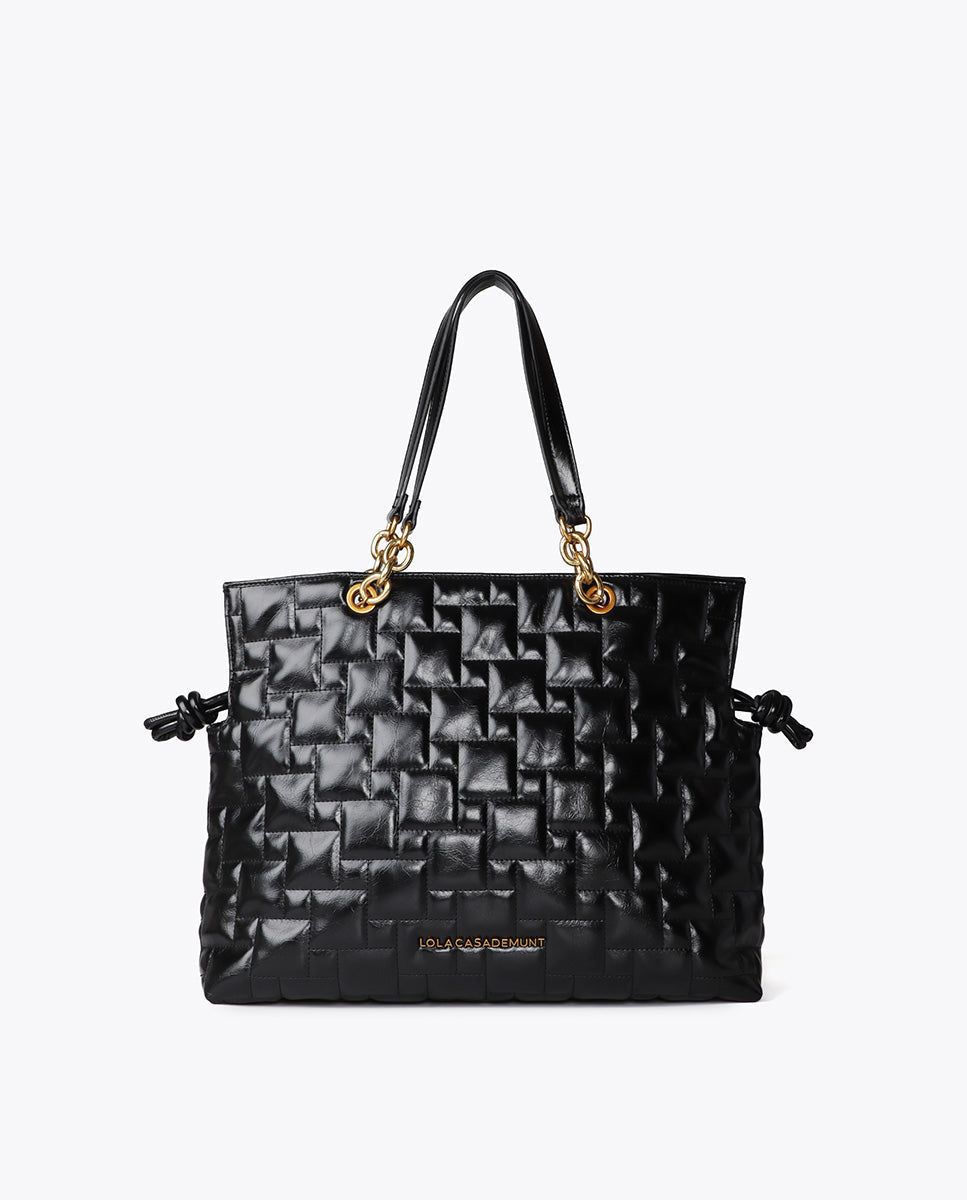Quilted Shopper with Chain and Faux Leather Handles