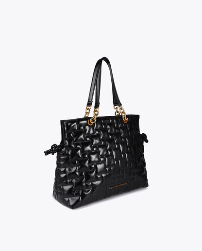 Quilted Shopper with Chain and Faux Leather Handles