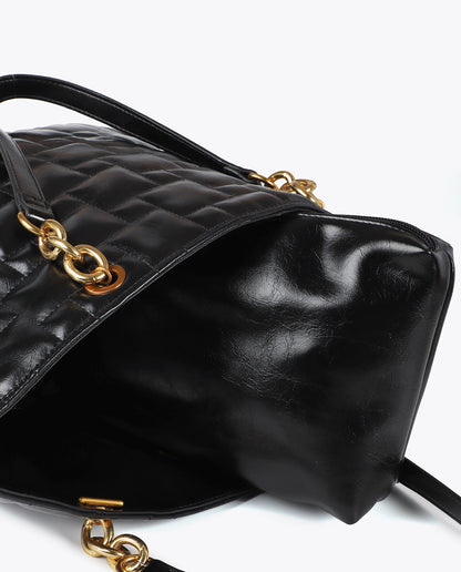 Quilted Shopper with Chain and Faux Leather Handles
