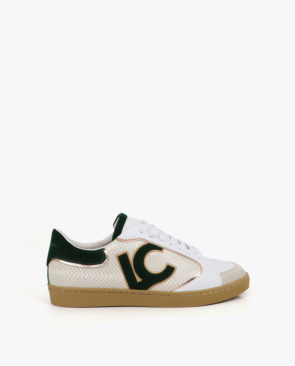 Sneakers with Snake Effect Details and Leather