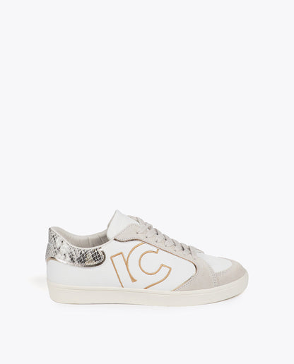 Sneakers with Snake Effect and Leather Details