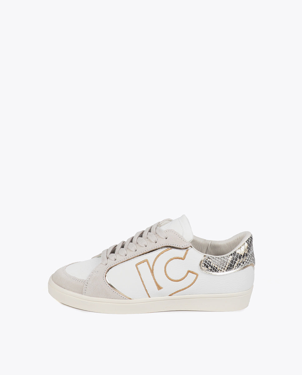 Sneakers with Snake Effect and Leather Details