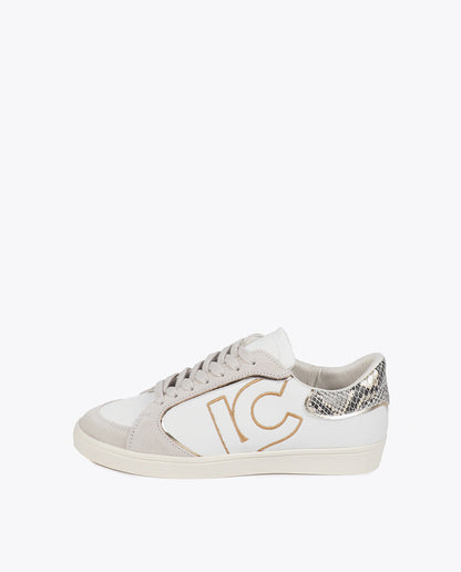 Sneakers with Snake Effect and Leather Details