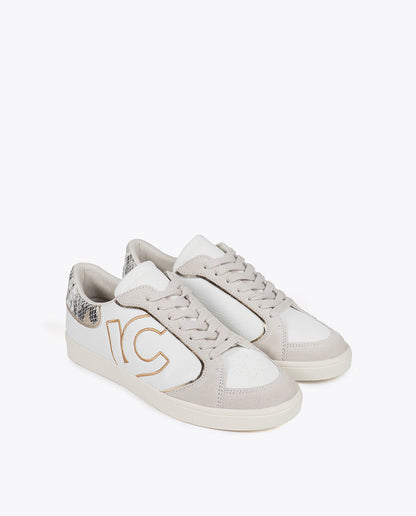Sneakers with Snake Effect and Leather Details