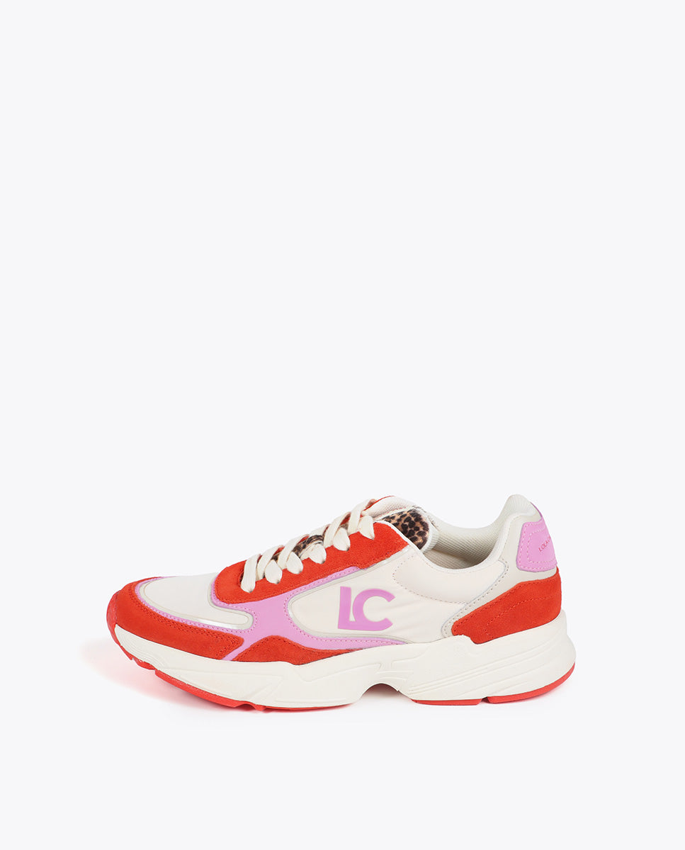 Running Sole Sneaker with Mixed Fabrics and Leather