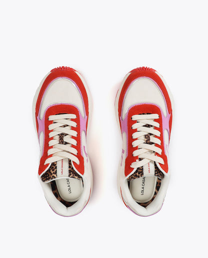 Running Sole Sneaker with Mixed Fabrics and Leather