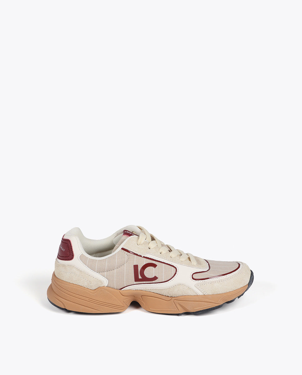 Running Sole Sneakers with Fabric and Leather Combination