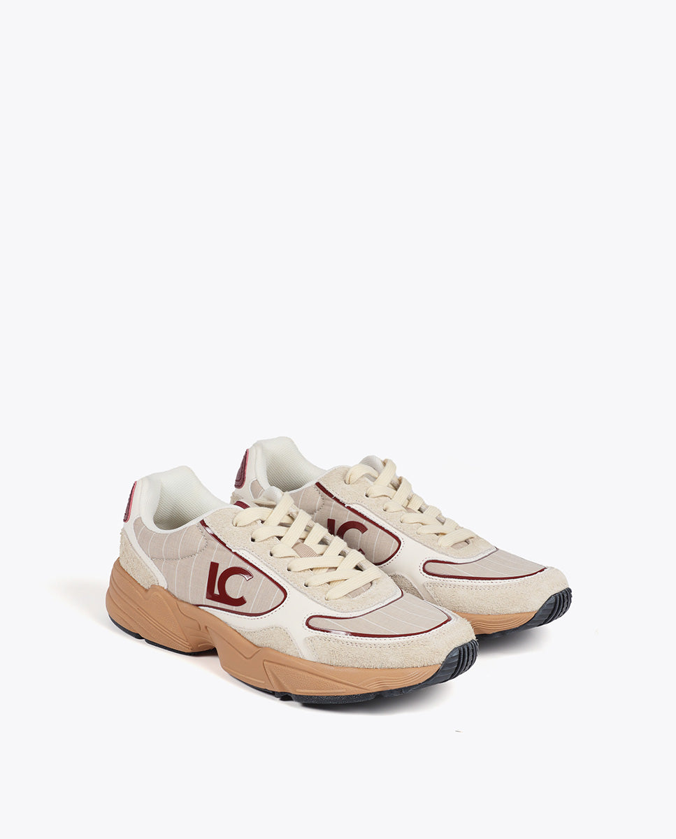 Running Sole Sneakers with Fabric and Leather Combination