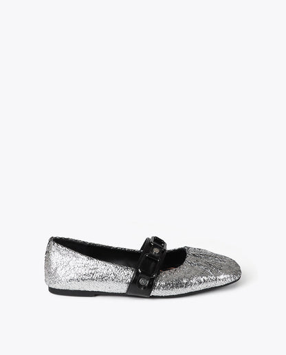 Metallic Ballet Flats with Ruched Detail