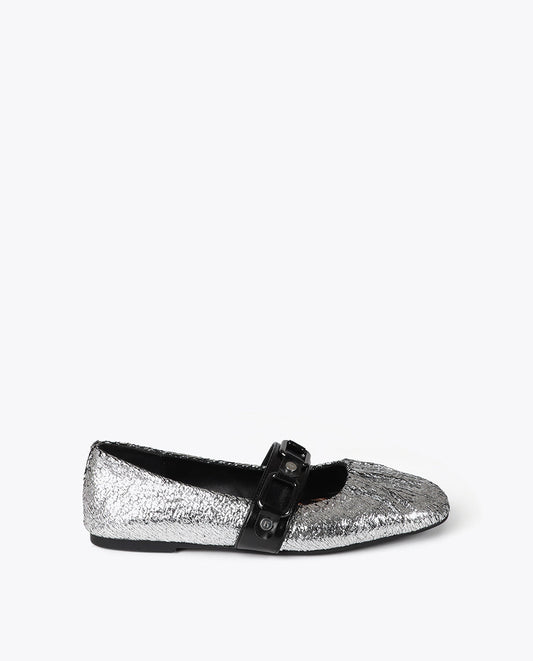 Metallic Ballet Flats with Ruched Detail