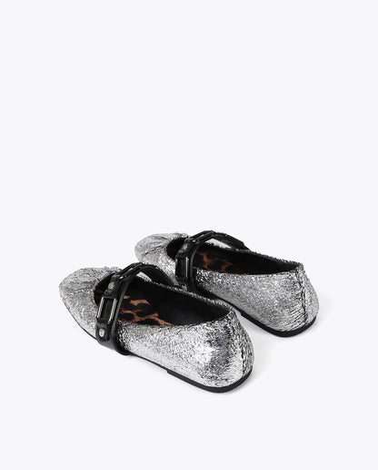 Metallic Ballet Flats with Ruched Detail