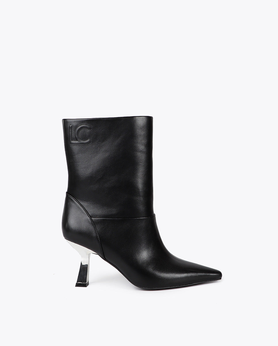 Pointed Toe Metallic Heel Ankle Boot