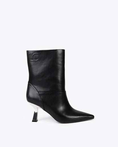 Pointed Toe Metallic Heel Ankle Boot