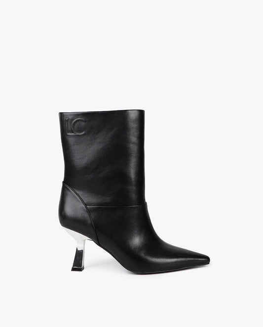 Pointed Toe Metallic Heel Ankle Boot