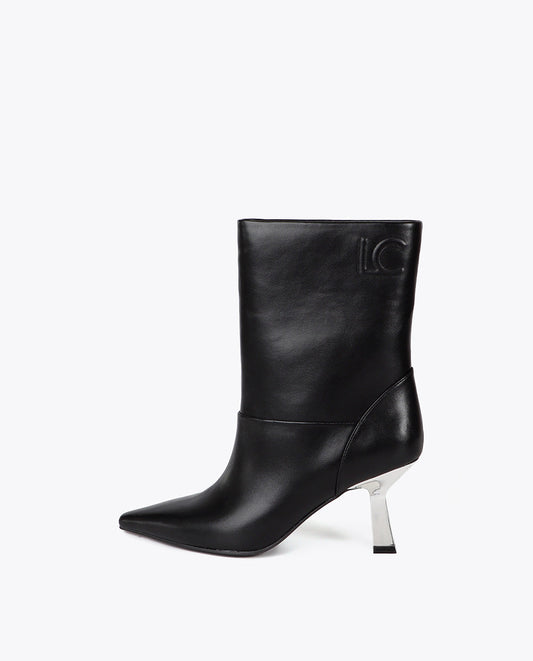 Pointed Toe Metallic Heel Ankle Boot