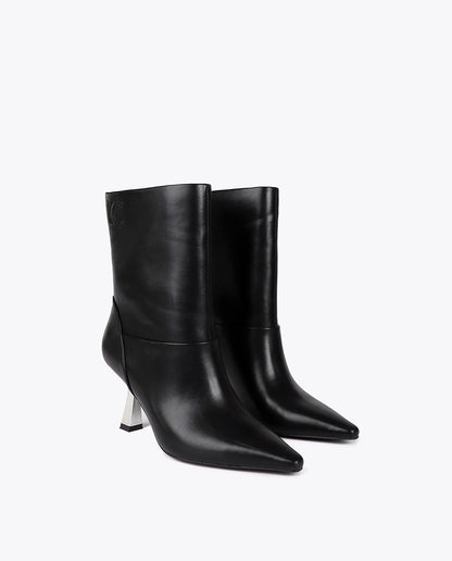Pointed Toe Metallic Heel Ankle Boot