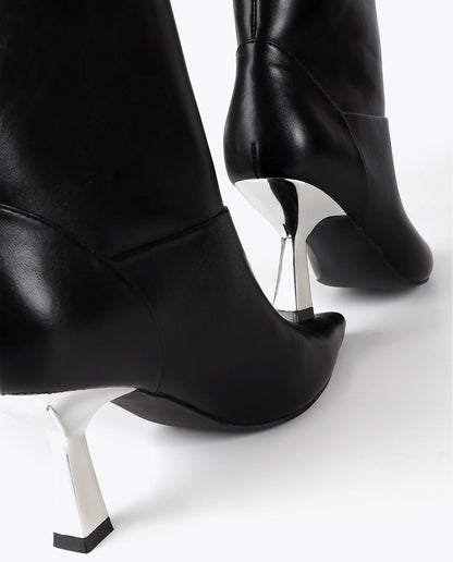 Pointed Toe Metallic Heel Ankle Boot