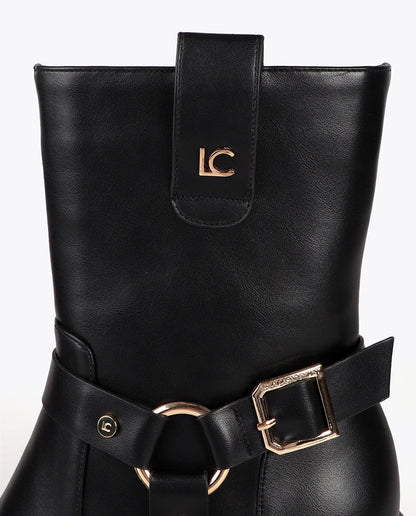 Heeled Biker Boots with Metallic Details