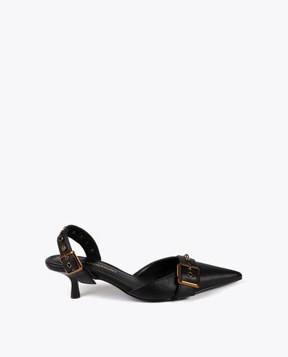 Backless Heel Shoe with Metallic Details