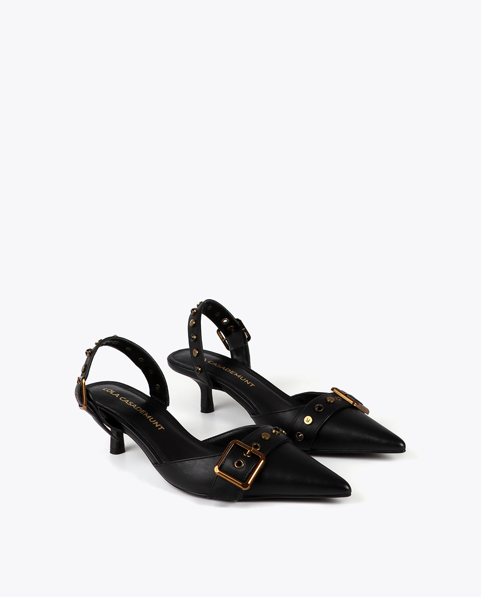 Backless Heel Shoe with Metallic Details