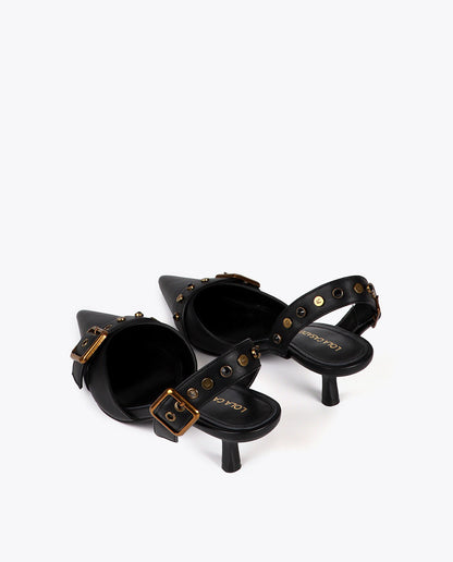 Backless Heel Shoe with Metallic Details
