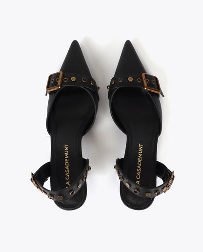 Backless Heel Shoe with Metallic Details