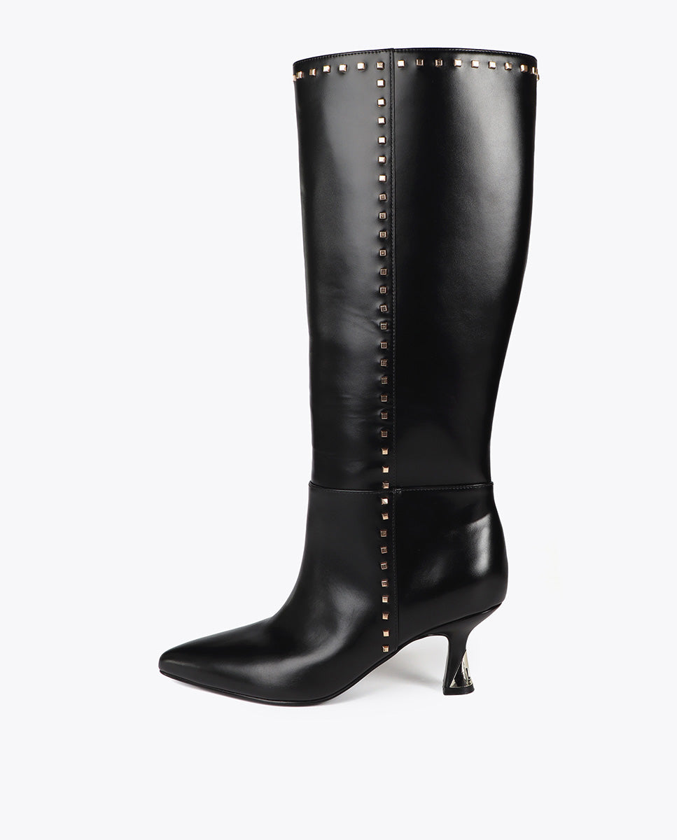 High Boot with Custom Heel and Square Stud Detail
