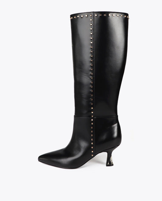 High Boot with Custom Heel and Square Stud Detail