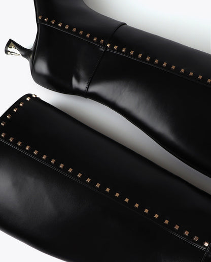 High Boot with Custom Heel and Square Stud Detail