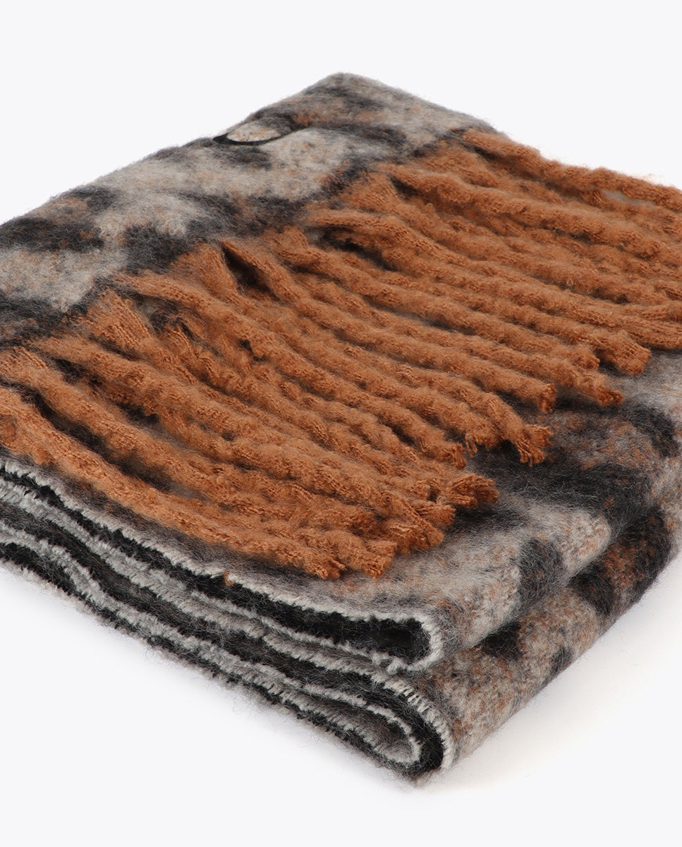 Animal Print Scarf with Fringes