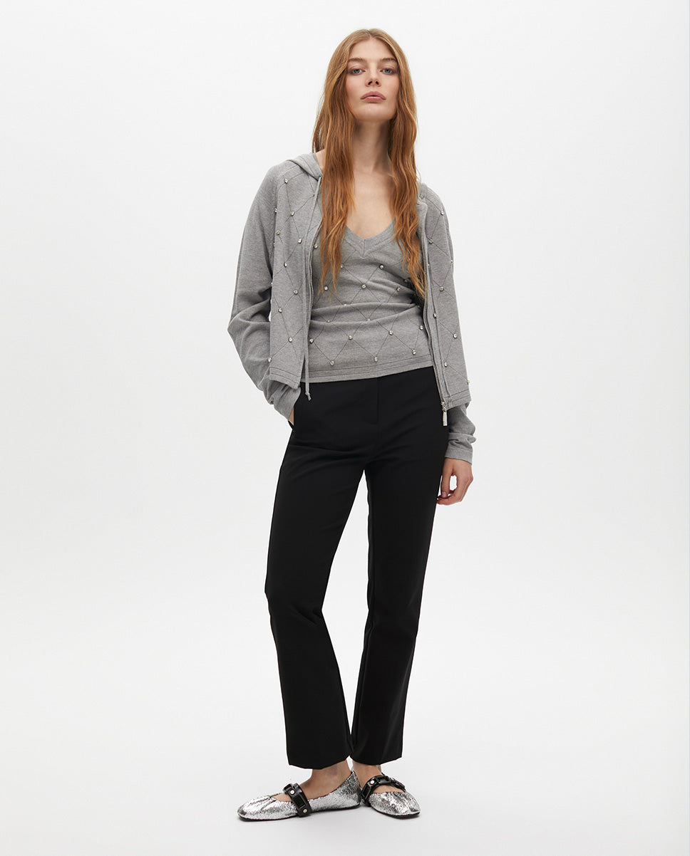Zipper Cardigan with Bead Detail