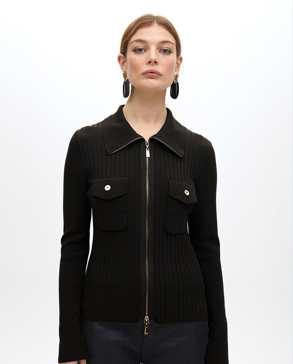 Zipper Cardigan with Double Pockets