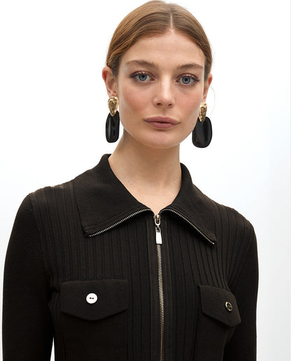 Zipper Cardigan with Double Pockets