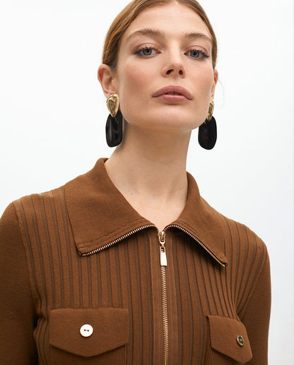 Zipper Cardigan with Double Pockets