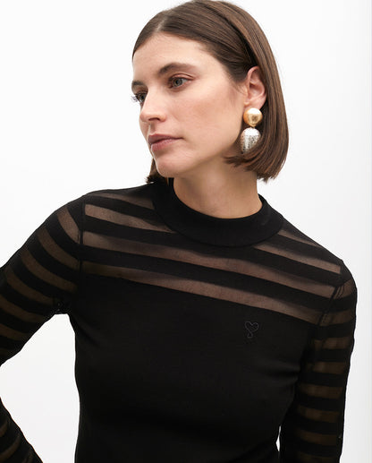 Fine Knit Sweater with Transparent Stripes