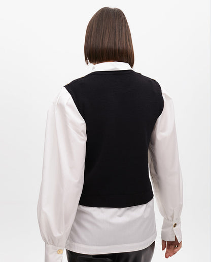 Combined Sweater with Poplin