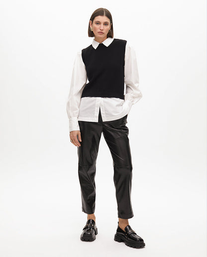 Combined Sweater with Poplin