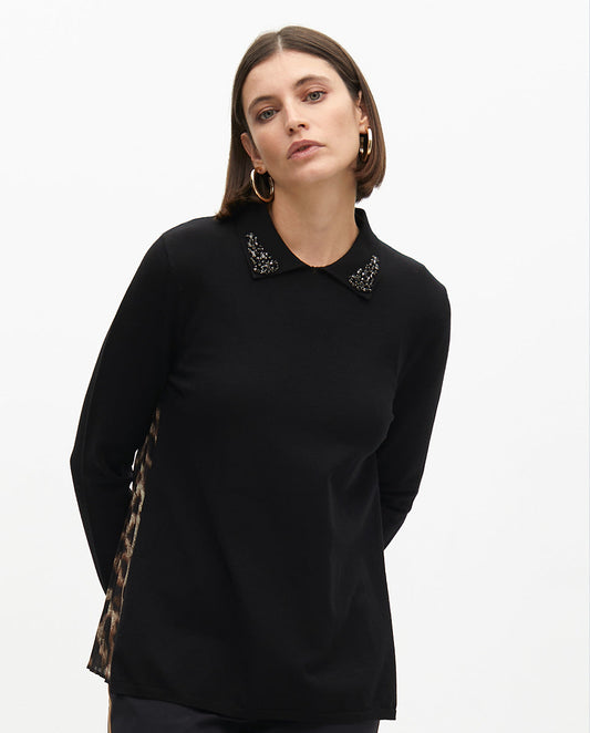 Animal Print Pleated Back Sweater