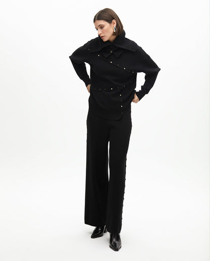 Straight Fit Trousers with Side Studs