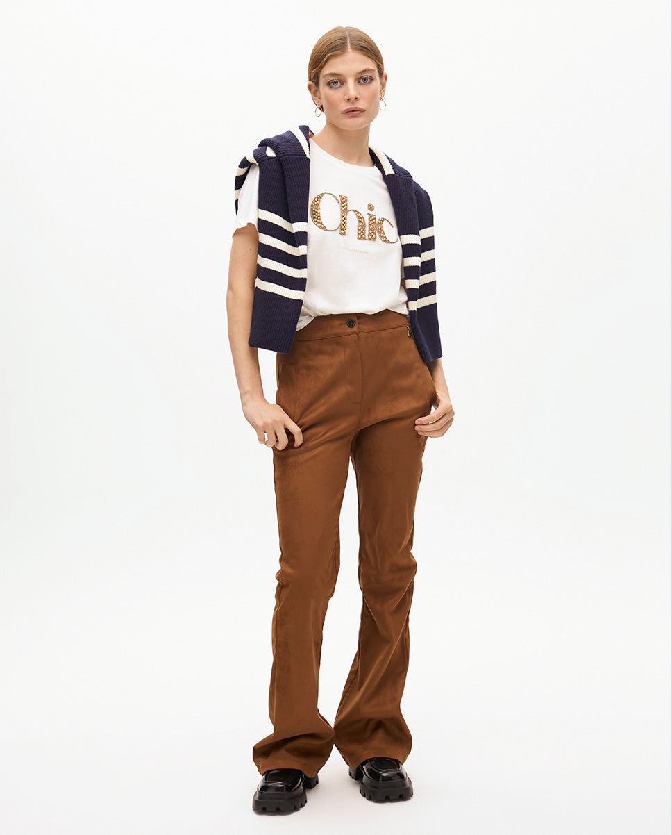 Flared Faux Suede Pants