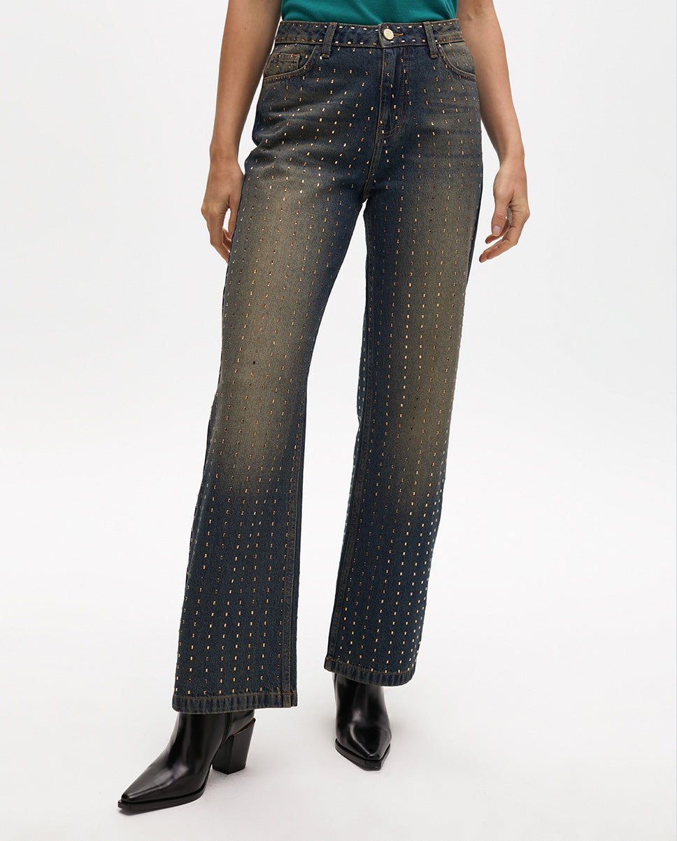 Worn Wideleg Jeans with Copper Details