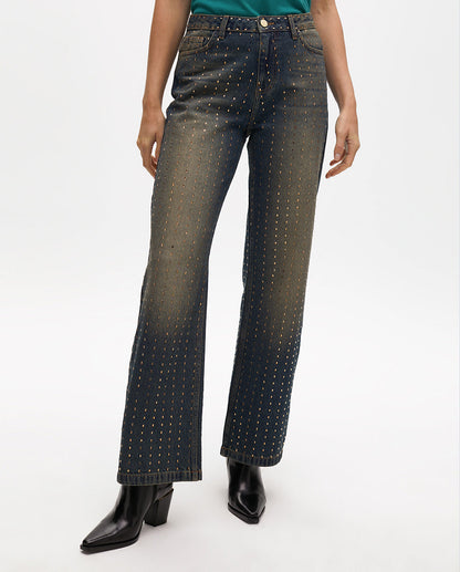 Worn Wideleg Jeans with Copper Details