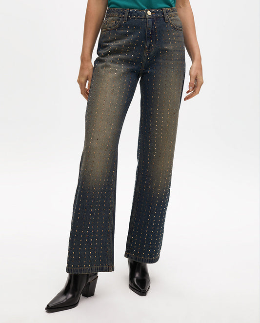 Worn Wideleg Jeans with Copper Details