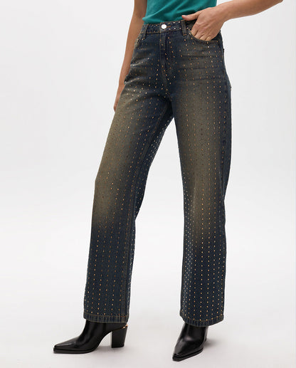 Worn Wideleg Jeans with Copper Details