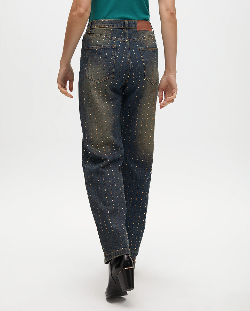 Worn Wideleg Jeans with Copper Details