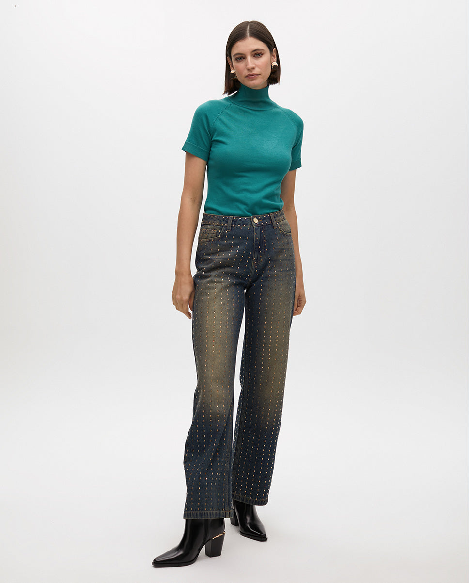 Worn Wideleg Jeans with Copper Details
